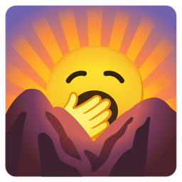 sunrise over mountains and yawning face