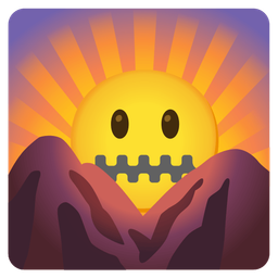 sunrise over mountains and zipper-mouth face