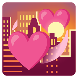 sunset and revolving hearts