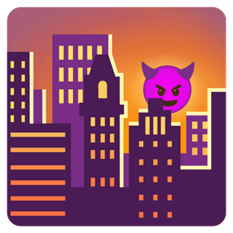 sunset and smiling face with horns