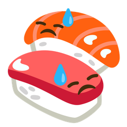 Sushi and Downcast face with sweat
