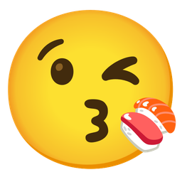 Sushi and Face blowing a kiss