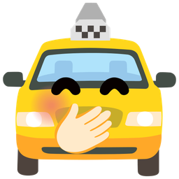 taxi and face with hand over mouth