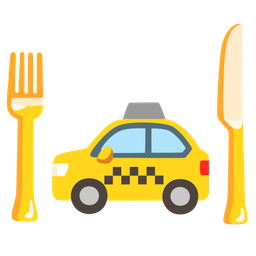 taxi and fork and knife with plate