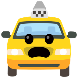 taxi and frowning face with open mouth