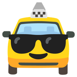 taxi and smiling face with sunglasses