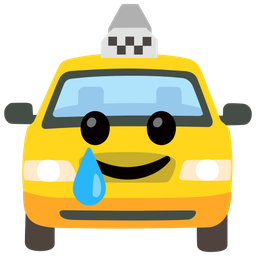 Taxi and Smiling face with tear