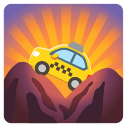 taxi and sunrise over mountains