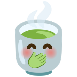 Teacup without handle and Face with hand over mouth