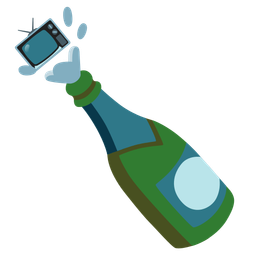 television and bottle with popping cork