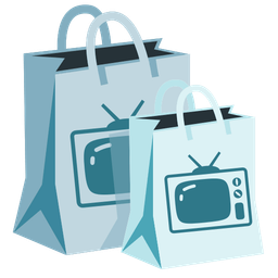 television and shopping bags