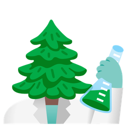 test tube and evergreen tree