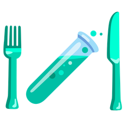test tube and fork and knife with plate