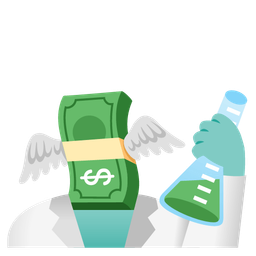 test tube and money with wings