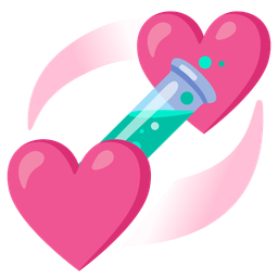 test tube and revolving hearts