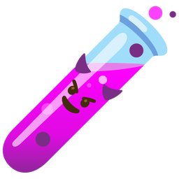 test tube and smiling face with horns
