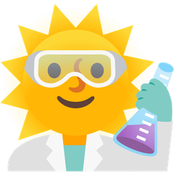 test tube and sun with face