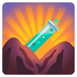 test tube and sunrise over mountains