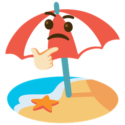 thinking face and beach with umbrella