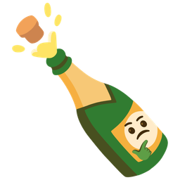 thinking face and bottle with popping cork