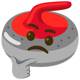 thinking face and curling stone