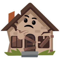 thinking face and derelict house