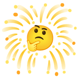 thinking face and fireworks