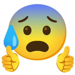 thumbs up and anxious face with sweat