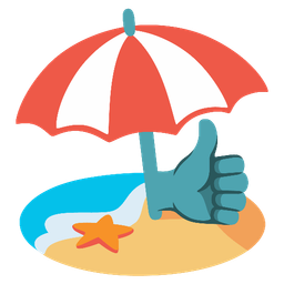 thumbs up and beach with umbrella
