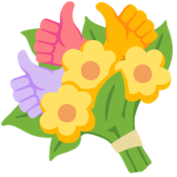 thumbs up and bouquet