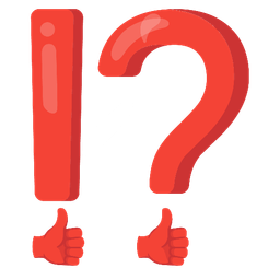 thumbs up and exclamation question mark
