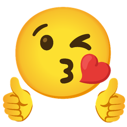 Thumbs up and Face blowing a kiss