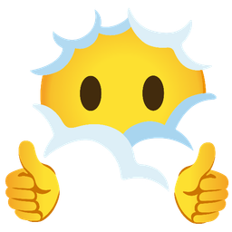 thumbs up and face in clouds