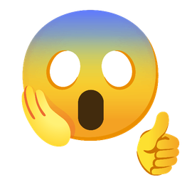 thumbs up and face screaming in fear