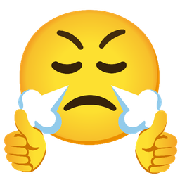 thumbs up and face with steam from nose