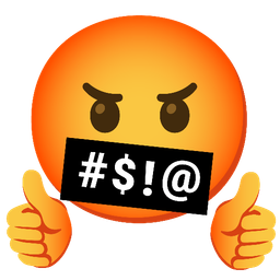 thumbs up and face with symbols on mouth