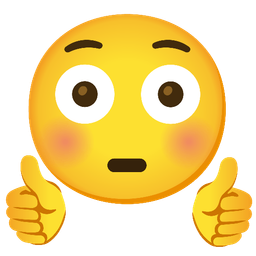 thumbs up and flushed face