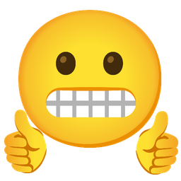 thumbs up and grimacing face