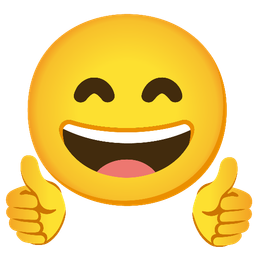 Thumbs up and Grinning face with smiling eyes