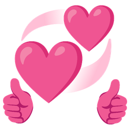 thumbs up and revolving hearts