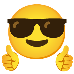 thumbs up and smiling face with sunglasses