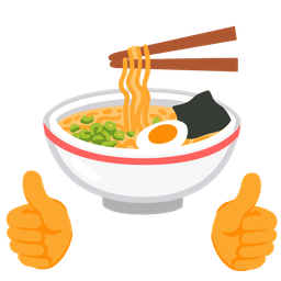 thumbs up and steaming bowl