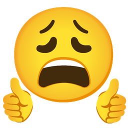 thumbs up and weary face