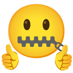 thumbs up and zipper-mouth face