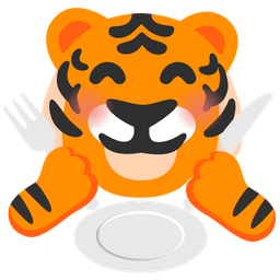 Tiger face and Fork and knife with plate