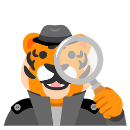 Tiger face and Magnifying glass tilted right
