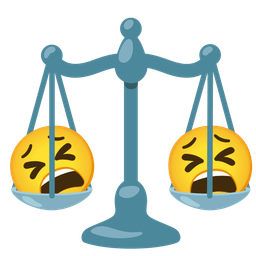 tired face and balance scale