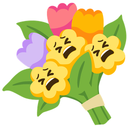 tired face and bouquet