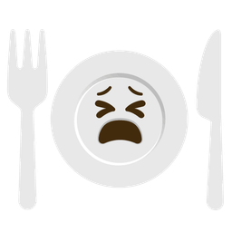 Tired face and Fork and knife with plate