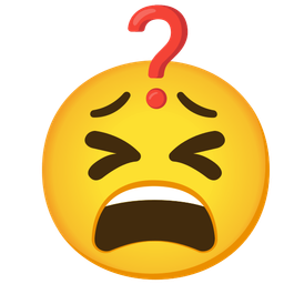 tired face and red question mark